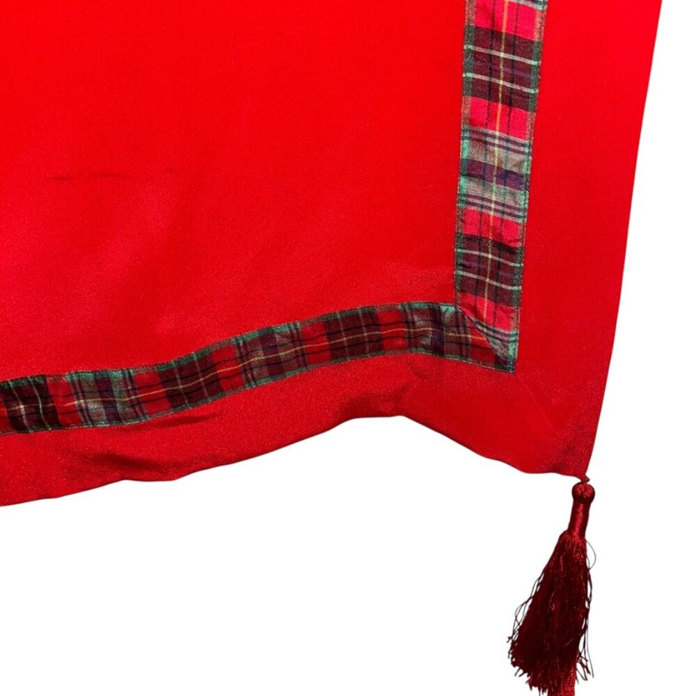 Givenchy red Scottish Stewart Plaid Designer holiday silk shawl scarf wrap - Picture 5 of 6
